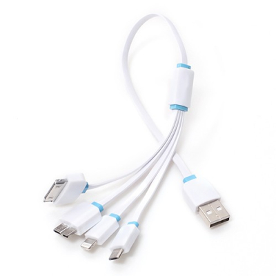 4 in 1 USB kabel 30 cm blauw