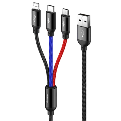 Baseus Lightning, micro USB en USB-C kabel 1,2 meter