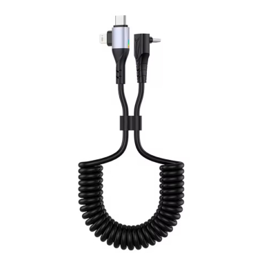 Gekrulde USB-C naar Lightning / USB-C kabel - 1.8 meter - zwart